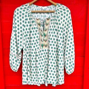 DR2 embroidered trim with tie 3/4 sleeve tunic